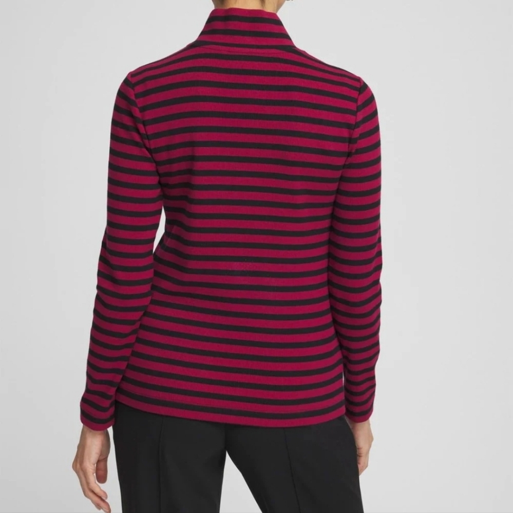 Chico's Sweater Zenergy Stripe Mock Neck Zipper Tee Red Black Medium 1 Striped - Picture 2 of 10